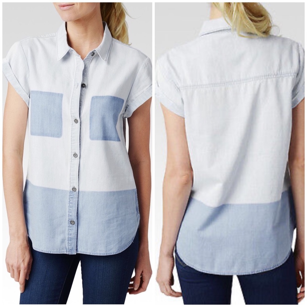 Paige Amelia Chambray Shirt Medium denim blue top button down